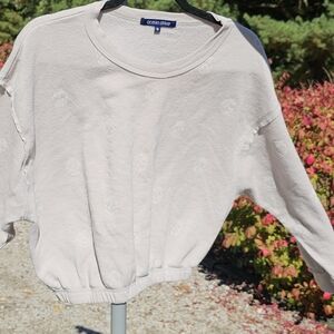 Ocean Drive Long Sleeve Fleece Skull Print Taupe Top Size M